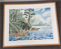 Signed Gawboy (Carl) watercolor- lake & canoe