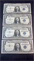 (4) 1957 $1 BLUE SILVER CERTIFICATES
