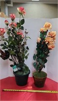 Artificial roses in plastic pots.