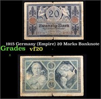 1915 Germany (Empire) 20 Marks Banknote Grades vf,