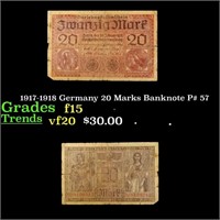 1917-1918 Germany 20 Marks Banknote P# 57 Grades f