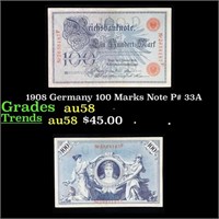 1908 Germany 100 Marks Note P# 33A Grades Choice A