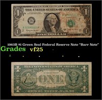 1963B $1 Green Seal Federal Reserve Note Grades vf