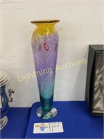 SIGNED GLASS FOOTED TALL STUDIO ART VASE