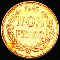 1945 Mexican Gold 2 Pesos UNCIRCULATED