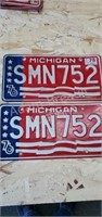 2 vintage Michigan Spirit of 76 license plates