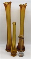 (4) Amber Art Glass Vases