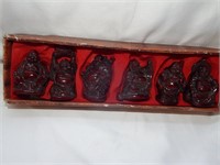 Feng Shui Red Resin Laughing Buddhas 6pc