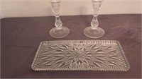 Crystal Candle Holders & Tray