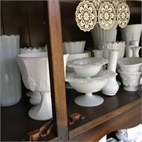 Milk Glass Compotes, Vases & Asst Items
