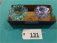 2 Iridescent Glass Pedestal Pieces