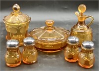 (F) Vintage Amber glass including candy