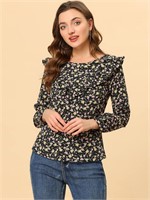 SMALL Floral Printed Top Long Sleeve Round