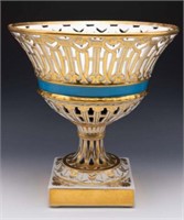 Old Reticulated Gilded Porcelain Pedestal Bowl.