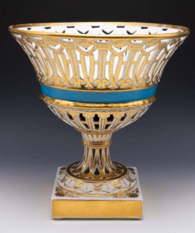Old Reticulated Gilded Porcelain Pedestal Bowl.