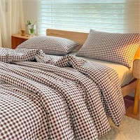 NSNLGSGC King Size Comforter Set  Mocha Gingham Be