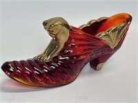 Fenton Hand Painted Glass Shoe, Signed By Artist