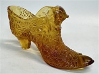 Fenton Amber Daisy & Buttons Glass Shoe
