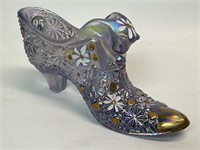 Fenton Hand Painted Daisy & Buttons Glass Shoe,