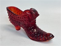 Fenton Ruby Hobnail Glass Shoe
