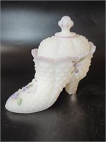 FENTON MILK GLASS HOBNAIL SHOE/BOOT COVERED CANDY