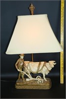 Vintage Farmer, Cow & Plow Table Lamp WOW
