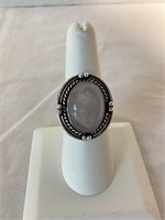 German Silver Size 8 Ring with Rose Quartz Stone