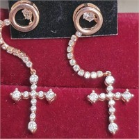 $120 Silver Cz Rose Gold Plating Drop Style Earrin