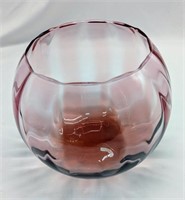 Fenton Cranberry Large Ribbed Glass Bowl