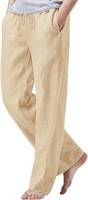 Size L iWoo Mens Cotton Linen Drawstring Pants Els
