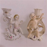 2 vintage cherub ceramic candlesticks -