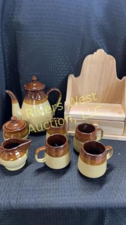 Coffee Pottery set and hickory shelf