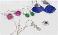 Various earrings including lapis lazuli