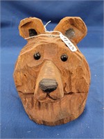 Bear Head Hand Carved from a Tree Section