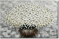 New Hand Painted Textured White Flower Oil Paintin
