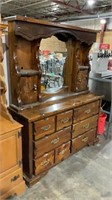 Two piece, very heavy dresser, and mirror 57 x 18