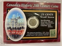 Canadian Coin&Stamp Set-Coin $0.25-Wreath Reverse