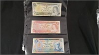 Canadian Bills - One, Two, Five Dollar