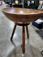 Wooden bowl on legs 17 in wide 21 tall