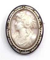 10K Yellow Gold Cameo Brooch