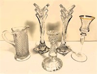fancy glass candle sticks, chocolatet pitcher & mo