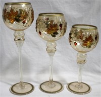 3 Glass Candle holders 15.5"