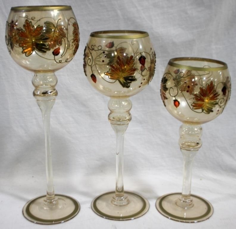 3 Glass Candle holders 15.5"
