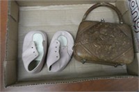 Vintage clutch and baby shoes