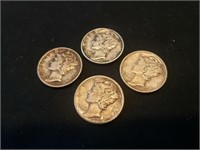 4) silver dimes 2) 1940, 42 & 44