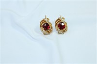 Pair of Golden and Red Stone Earrings