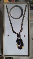 Faux Tortoise Shell Necklace & Matching Bracelet