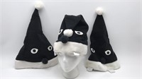 Three Black & White Cone Hats With Eyes And