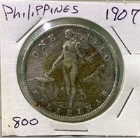 1907 US Philippines 80% silver peso