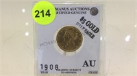1908 $5 GOLD HALF EAGLE
